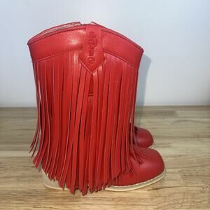 A Bear Co Girls Size 11 Red Fringe Leather Western Cowgirl Boots NEW